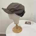 Retro dark grey newsboy cap for women featuring side metal buckle and thick fabric - 56-59cm / Gray