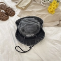 Charcoal grey washed denim hiking hat with white embroidery and windproof drawstring - One Size / Dark Grey