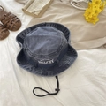 Vintage dark gray bucket hat with BELFRY embroidery and adjustable windproof strap - One Size / Navy Blue