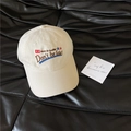Retro cream cotton baseball cap with vintage embroidery on a black leather background - 56-58cm (Adjustable) / Beige