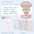 Puzzle-Aufkleber-Set Goldene antike Lampe mit PET-Material und Vintage-Blumenakzenten - Vergoldete Alte Flamme