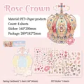 Bloemenkroon sticker set met blauwe edelstenen en roze bloemen voor DIY scrapbooking - Rozenkroon