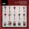 Gothic thorns and roses stickers set featuring vintage key and padlock designs, 30 pieces - Thorns