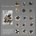 Autocollants floraux en PET style encre noire et dorée pour scrapbooking, 15 pièces - Pluie d'Encre