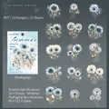 Autocollants floraux en PET bleu avec 15 motifs aquarelle pour scrapbooking et DIY - Lune Tombante et Étoiles Coulantes