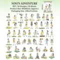 Nini's Adventure PET sticker set with 50 unique hand-drawn girl character illustrations - Nini Adventure