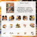 Sunset Beach PET landscape stickers set with 15 unique nature scenery designs for journaling - Sunset Beach