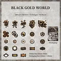 Steampunk black gold stickers with gears and clocks, 46 pieces in 23 retro designs - Black Gold World