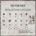 Set de 46 autocollants Steampunk Clef d'Argent avec motifs d'engrenages et horloges - Clé en Argent