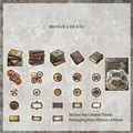 Retro steampunk gear stickers with industrial clocks and vintage book motifs 46pcs - Bronze Secrets