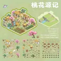Set de pegatinas 3D PET Peach Blossom Spring con 3 hojas, tarjeta de escena y pinzas - Primavera de Flores de Melocotonero