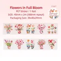 Watercolor floral PET decorative tape for journaling, 40mm wide roll with flower patterns - Flowers in Bloom