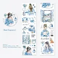 Blue watercolor PET decorative tape titled Read Fragments featuring girls and cats - Reading Fragments