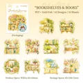 Vintage PET gold foil book stickers set with 10 pieces for DIY scrapbooking and decor - Bookshelf and Books