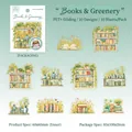 Book and green plants PET stickers with gold foil, 10-piece set for DIY journals - Books and Greenery