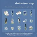 Σετ vintage αυτοκόλλητα PET Broken dream wings με μπλε φτερά και λουλούδια - Φτερά Σπασμένου Ονείρου