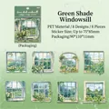 Green window plant PET stickers set for journaling, pack of 8 rainy season designs - Green Shade Windowsill
