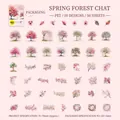 50pcs PET stickers set featuring cherry blossoms and spring trees for DIY scrapbooking - Spring Forest Whisper