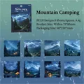 Rainy camping mountain PET stickers set with waterproof misty nature landscape scenes - Wild Camping