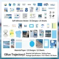 Set de 50 pièces Blue Tracks pour scrapbooking avec autocollants et papier vintage - Trajectoire Bleue