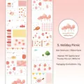 Holiday picnic themed PET tape with glitter sand finish and watercolor peach motifs - Holiday Picnic