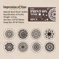 Set of 8 vintage mandala wooden stamps with geometric floral rubber designs - Print On Time Pattern