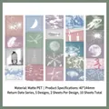 Matte PET aesthetic landscape sticker set with moon and jellyfish designs 10 pieces - 10 Sheets Set / Ethereal