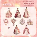 Set d'autocollants PET de style palais vintage avec robes royales et décors - Manches Rose Tendre