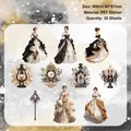 Set de 20 stickers PET Silver Night Melody avec motifs de robes victoriennes vintage - Mélodie de la Nuit d'Argent