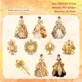 Autocollants PET style cour rétro avec robes dorées et motifs fantaisie, 20 pièces - Chant du Moineau Doré