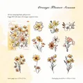 Pegatinas de flores naranjas de PET con oro, 20 hojas para álbum de recortes - Temporada de Flores Naranjas