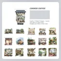 Set van 30 Corner Coffee PET-stickers met stadscafé-architectuur voor journaling-decoratie - Hoekkoffie