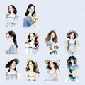 Watercolor feminine characters sticker pack with laser-cut white kraft paper edges - Long Confession