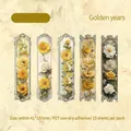 Golden Era vintage flower PET stickers pack for journaling, 15 pieces in yellow and white - Golden Years