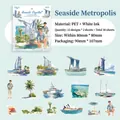 Coastal City PET stickers featuring world landmarks like Burj Al Arab for DIY journals - Seaside Capital