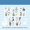 Retro boy and floral theme DIY planner stickers in washi and PET material, 10 sheets - Blue Style (Lanzhi)