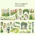 Nastro decorativo in PET a tema giardino con rose e illustrazioni per diari e scrapbooking - Cortile con Ombra Verde
