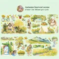 Nastro PET decorativo con scene autunnali, girasoli e cottage per scrapbooking - Scena del Raccolto Autunnale