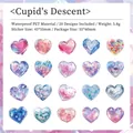 Set di adesivi a cuore in PET impermeabile con motivi floreali e perle in rosa e viola - Arrivo di Cupido