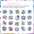 Adesivi in PET impermeabile con 20 motivi floreali a cubetti di ghiaccio in blu e viola - Ghiaccio Tritato