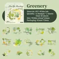 Green themed PET scrapbooking stickers with watercolor splashes and vintage designs - Greenery