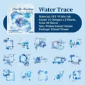 Blue watercolor PET sticker set with 15 unique designs in Pen Trace Watermark style - Water Trace