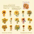 Waterproof sunflower PET sticker set with 15 hand-drawn floral designs for DIY scrapbooking - Born Towards the Sun