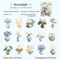 Waterproof PET lotus floral decorative stickers set with 15 unique lotus flower designs - Lotus Pond Moonlight