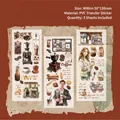 Retro Story Kaffee-Transferaufkleber-Set mit Vintage-Illustrationen für DIY-Scrapbooking - 3 Blatt / Tintenruhe