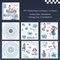 Blue theme floral PET and washi sticker set, 12 sheets for DIY scrapbooking journaling - Flower Dream Aperture