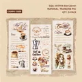 Vintage coffee and tea theme PVC transfer stickers for scrapbooking and DIY journals - 3 Sheets / Cafe Story
