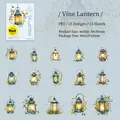 Retro Glühwürmchen-Laternen-Aufkleber-Set aus PET mit 15 blau-grünen Dekostickern - Rebenlaterne