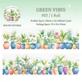 Rouleau de ruban PET avec motifs aquarelles de plantes vertes pour décoration DIY - Humeur Verte