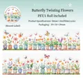 Ruban PET décoratif de 50mm avec motifs aquarelles de papillons et fleurs botaniques - Papillons Autour Des Fleurs